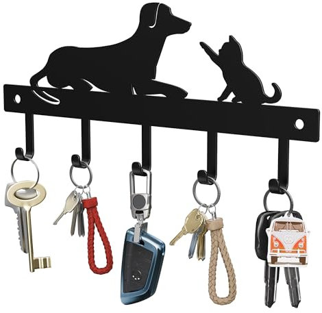 OriwarE Schlüsselbrett, Schlüsselleiste mit 5 Haken, Schlüsselbrett Schwarz, Geeignet für Eingangsbereich und Wohnzimmer (Katzen und Hunde)