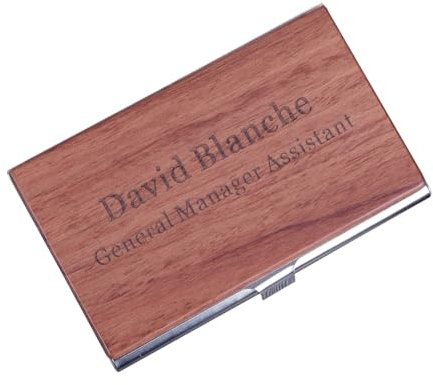 Asbanzerks Personalisierter Visitenkartenhalter aus Holz, personalisierbar, aus Holz und Edelstahl, Kartenetui für Damen und Herren, Bubinga, personalisierbar