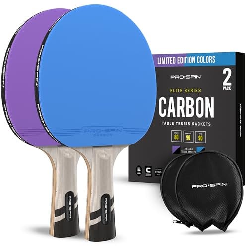 PRO SPIN Tischtennisschläger – Limited Edition ITTF Color | Premium-Kohlefaser-Tischtennisschläger | Profi-Qualität | 7-lagige Klinge, Pro Gummi, 2 mm Schwamm (2 Stück blau/violett)