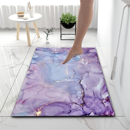 Hixingo Tappeto da Bagno in Diatomite, Tappeto Bagno Cucina Antiscivolo, Motivo Marmo Colorato Tappetino Assorbente e Asciugatura Rapida, Tappetino per Doccia e Ingresso (40x60cm,Viola Chiaro)