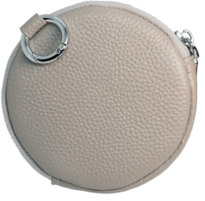 BAWAKO Petit Portefeuille Rond en Cuir - Porte-Monnaie pour Cartes, Pièces et Petites Choses avec Mousqueton, Blanc