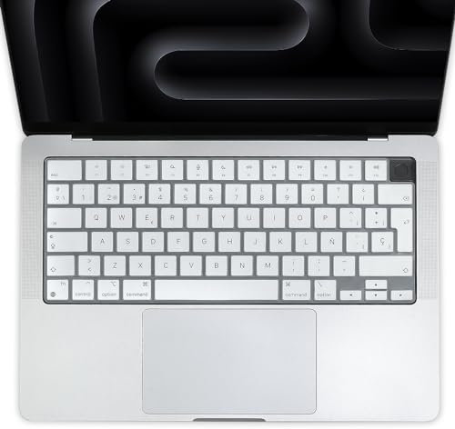 Arisase Funda de silicona ultrafina para teclado para MacBook Air de 38.9 cm/34.5 cm y para MacBook Pro de 36.1 cm/41.1 cm, accesorios de protección blanda, diseño UE/Reino Unido (español-blanco)