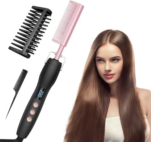 Cepillo Alisador Pelo 3 en 1, Peine Alisador de Cabello, Alisador de Pelo Peine Plancha Calentado 100°C-230°C, Mini Plancha Pelo Viaje Plancha Pelo, Peine Barba Para Hombres, Peine Electrico