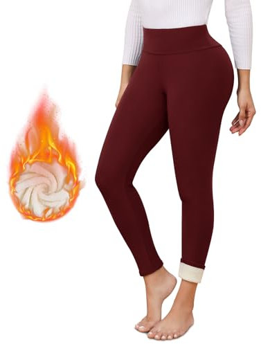 Vorvowry Leggins Invernali Donna Termici Ispessito Felpati Foderati Leggins Morbidi Caldi Vita Alta Eleganti Pantaloni Collant per Inverno M Vino Rosso