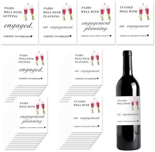 HINGTAI 40 Pcs Etiquetas De Vino De Compromiso, Etiquetas para Botellas De Vino, Decoraciones De Compromiso con Clase, Etiquetas De Vino para Botellas,Engaged Party Decorations Gifts