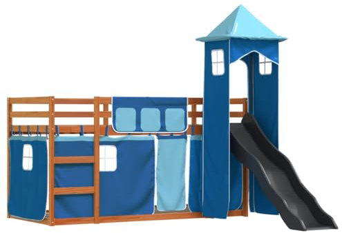 vidaXL Lit superposé sans Matelas avec Toboggan et Rideaux 80x200 cm