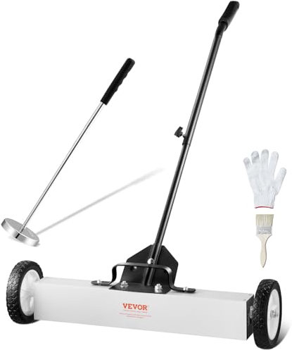 VEVOR Barredora Magnética de 60 cm con Ruedas, Mango Ajustable Capacidad de 22,6 kg, Barredora Herramienta Recogida Magnética Telescópica para Recoger Clavos y Tornillos para Taller, Garaje, Patio