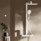 EMKE Columna de Ducha Termostática,Blanco Mate,4 en 1: Cabezal de Ducha, Ducha para Niños, Grifo en Cascada. Filtración, Preajuste, Pantalla Digital. Diseño Moderno para el Baño