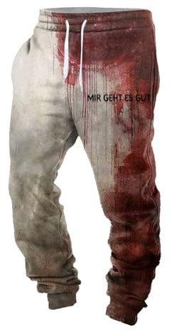 Problem Solving Casual Pants Men's Halloween Pants with Bloody Print Casual Pants Halloween Costume Scary Lightweight Pant Foam (XL)
