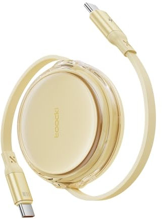 toocki Cable USB C 100W, Cabo USB C a USB C Retráctil Tipo C de Carga Rapida Preestablecido a 4 Niveles de Longitud para iPhone 17/16 Pro Max/15 Plus, MacBook, iPad Pro, Samsung S24/S23+ (Amarillo)