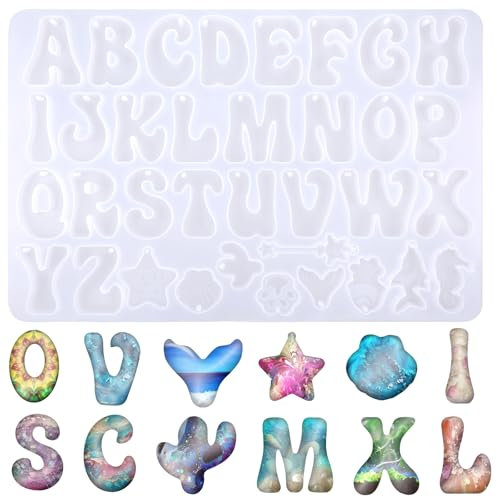 JJUNW Moule en silicone en forme de lettres de l'alphabet A-Z - Moule en silicone - Moule en résine époxy - Mini moule en résine époxy - Pour bricolage, bijoux, décoration de maison, décoration de
