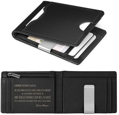Maverton Slim Wallet mit Münzfach - Geldbörse Herren aus echtem Rindsleder - 9 Kartenfächer - Geschenke für Männer - schwarz glatt - personalisierte Geschenke für Sohn
