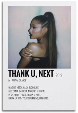 LYZYYW Ariana Grande Thank U Next Leinwand-Kunstalbum, Poster, Hip-Hop-Künstler, Leinwand, Malalbum, Ölgemälde, Dekoration, Teenager, Zuhause, Büro, 30 x 45 cm, ungerahmt, 42