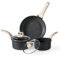 Carote Granite Non-Stick Cookware Set, 5-Piece Induction Compatible Pans and Pots with Lids, PFOA Free Black Stone Effect Kitchen Cookware Set with Wooden Handles, Healthy Frying & Sautéing Set
