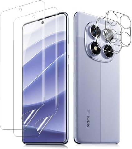 LiiLaa Hydrogel Diplayschutzfolie für Xiaomi Redmi Note 14 Pro 5G mit Positionierhilfe, 2 Stück Weiche TPU Schutzfolie und 2 Stück Kameraschutz, Flexible Folie Fingerabdrücke Entsperren Film