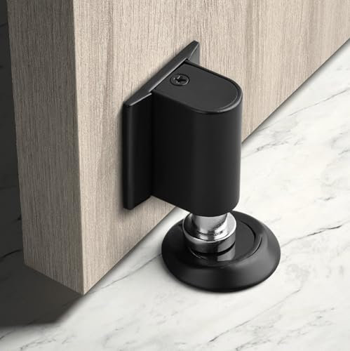 HPGJLEE Magnetic Door Stopper, Adhesive Magnetic Door Catch - Wall Mounted Door Stops - Outside Magnetic Door Holder (Black, 1-Pack)