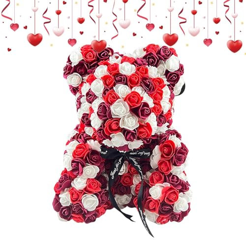 Orso rosa rossa,Orso ,Orsetto rosa per la mamma della figlia figlio | Orso di rose eterne fatto a mano da 9,84 pollici, bouquet di rose eterne per il matrimonio di compleanno di Natale della figl
