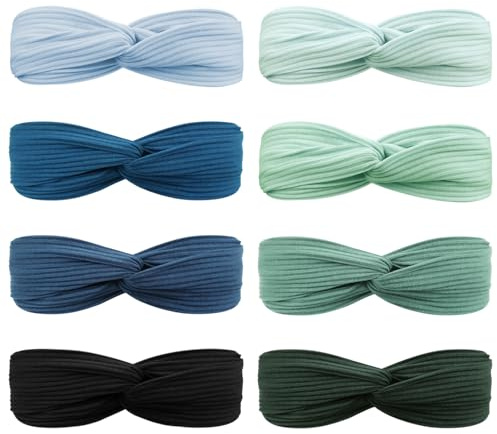 DRESHOW 8 Stück Damen Stirnband Kopfband Haarband Turban Elastische Kopf Wickeln Niedlich Haarschmuck für Mädchen