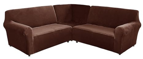 Samt-Sofabezug in L-Form für 5-Sitzer-Ecksofa, brauner Samt, Abschnittsofabezüge, waschbarer Möbelschutz für 5-Sitzer-Ecksofa