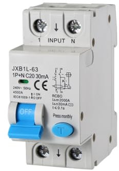 gloca Interruttore Magnetotermico Differenziale 2P 20A 30mA 220V 4.5KA 2 Moduli DIN C20
