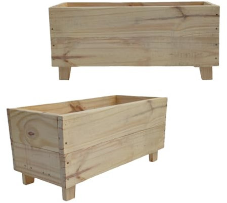 Aketemola Jardineras de Madera de Pino 2 Piezas Hechas a Mano con Patas – Fondo Abierto para Macetas de Plástico – Maceteros Rústicos Sin Tratar para Jardín, Terraza o Balcón
