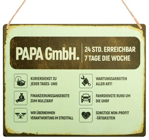 Papa Geschenk Geburtstag - Papa GmbH. Schild aus Holz - Geburtstagsgeschenk für Papa - Lustige Geschenke für Weihnachten - Vatertagsgeschenke, Passend für Feiern & Heimdekoration