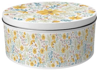 Purely Home Yellow Daisies Large Cake Tin - Pretty Floral Kitchen Gifts for Her - Round Metal Storage Container for Baking 23 x 10cm