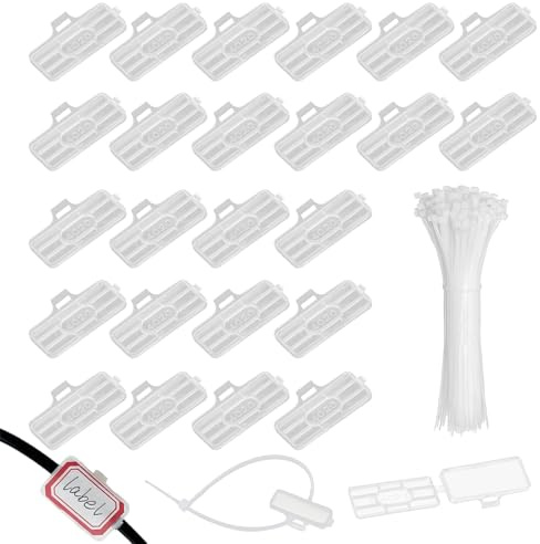 RHQFDM 30 Pcs étiquettes de câble,clips d'étiquetage de câbles transparents,boîte d'identification étanche avec 30 attaches de câble en nylon,pour étiqueter et trier tous les types de câbles(4020)