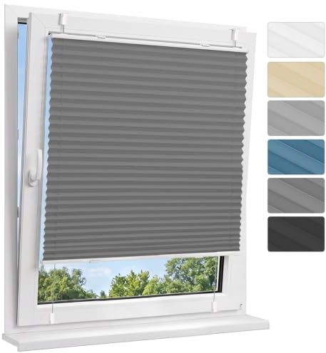Allesin Plissee ohne Bohren Verdunkelung Klemmfix, Thermo Verdunkelungsplissee Grau 65x120cm(BxH), 100% Verdunklung, lichtundurchlässig, Sichtschutz, Sonnenschutz und Hitzeschutz für Fenster & Tür