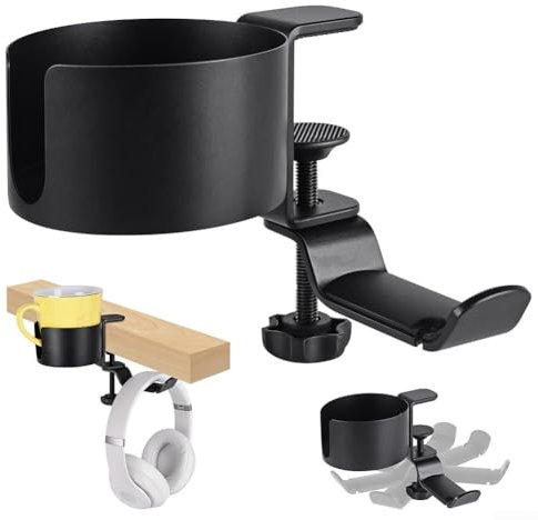 2-in-1 Desk Cup Holder and Headphone Stand, 360 Degree Rotation Headphone Holder, Detachable Desk Storage for Office School Home Game Room