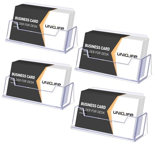 Uniclife 4 Pack Acryl Visitenkartenhalter für Schreibtisch 1 Slot Klare Visitenkartenanzeigeständer für Männer und Frauen, 60 Kartenkapazität