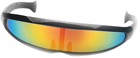 SKKWJEGE Futuristic Narrow Lens Visor Eyewear Sunglasses Black, Black Frame Multi-color Mirrored