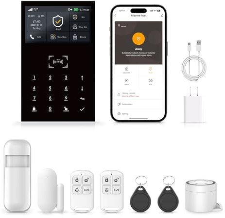 XNH GSM + WLAN Alarmanlage Haus, Smart Komplettsysteme mit APP, 120dB Sirene, 8 Stück: Tür- und Fenstersensoren, Bewegungsmeldern, Fernbedienung, Funktioniert mit Alexa