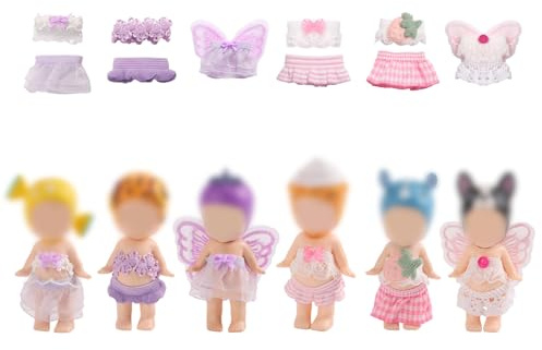 6uds Ropa para Muñecas de 7,62cm, Hechos a Mano Adorables Conjuntos con Tops y Faldas para Coleccionistas Adultos Aficionados a los Juguetes Exhibir y Decorar (Rosa, Morado)