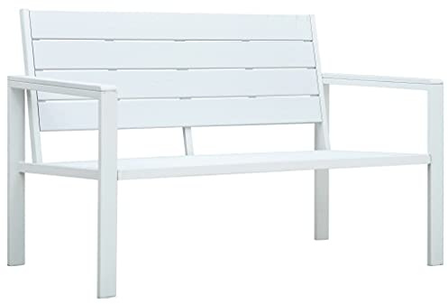 HEFZGDB Gartenbank 120 cm HDPE Weiß Holz-Optik, Wetterfeste Outdoor-Sitzbank mit robustem Stahlgestell, pflegeleicht und langlebig für Terrasse und Garten, einfache Reinigung