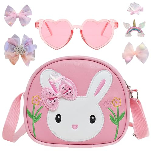 HTTDSLF Sac à Main Fille, Sac Petite Fille, Sacs à Bandoulière pour Tout-Petits Filles avec Bretelles Réglables, Sacs a Main Petite Filles avec Lunettes de Soleil & Épingles à Cheveux