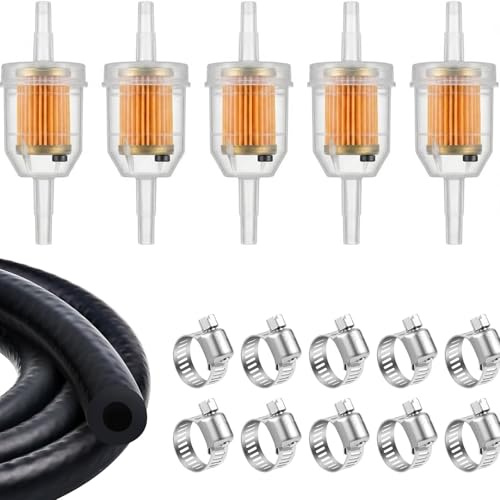 6mm Motorcycle Inline Fuel Filter Kit, Universal Fuel Filter with Magnet | 1/4 1m Fuel Line & 10 Hose Clamps for Motorcycle Pocket Bikes Lawn Mowers Small Tractors