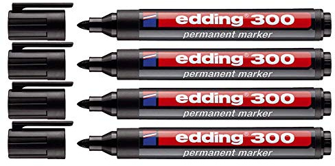 edding Permanentmarker 300, nachfüllbar, 1,5-3 mm, schwarz (4er Set, Schwarz)