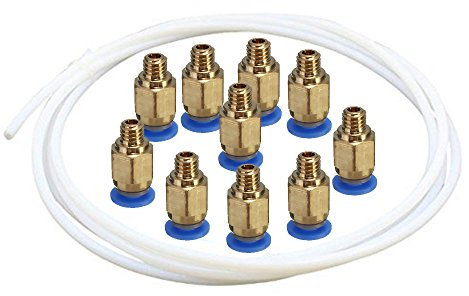 Tenlacum 10 Stück PC4-M6 Fitting pneumatisch gerade Push to Connect + 2 Meter Bowdenschlauch PTFE Teflon für 1,75 mm Filament 3D Drucker