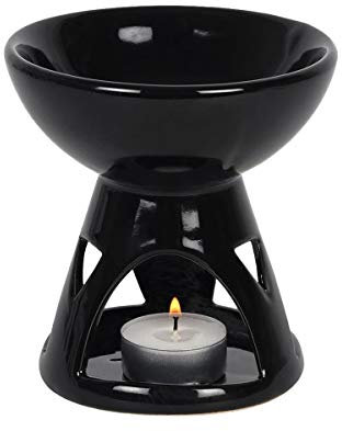Sleek Modern Design Ceramic Black Deep Bowl Oil Burner - 12cm x 11.5cm (1 Pc.) - Perfect for Aromatherapy & Unique Home Decor