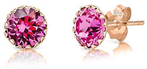 DTPSilver - Damen Ohrringe 925 Sterling Silber Rosèvergoldet mit Kristallen von Swarovski® Elements 6 mm Runde Ohrstecker - Farbe : Rosa