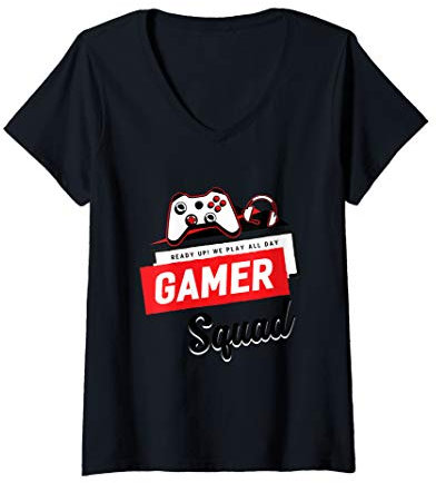 Damen Videospiel-Controller-Headset Gaming Gaming Gamer Squad T-Shirt mit V-Ausschnitt