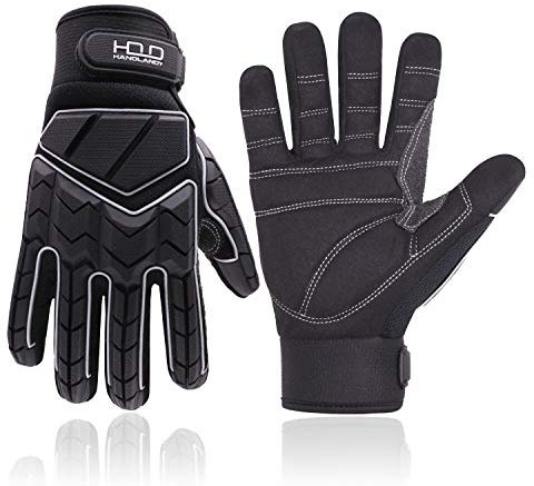 HANDLANDY Anti Vibration Gloves, SBR Padding, TPR Protector Impact Gloves, Men Mechanic Work Gloves (Medium, Black)