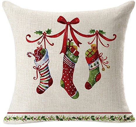 Ansenesna Weihnachten Kissenbezug 45x45 Leinen Baumwolle Kissenbezüge Weihnachtsdeko Nostalgie Quadratisch Kissenhülle Weich Wohnzimmer Kopfkissenbezug Christmas Deko