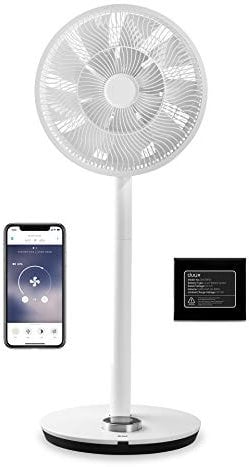 Duux Whisper Flex Smart Floor Fan, Control via Remote Control and Smartphone, Height Adjustable 51-88 cm, Quiet Fan with Night Mode and Timer, Energy Efficient, with Battery (White)