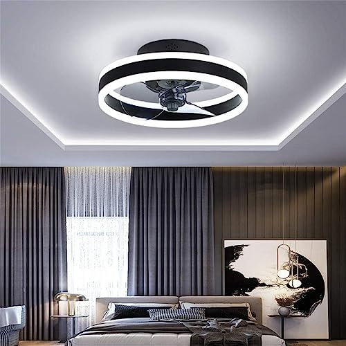 FLYFO Fan Ceiling Light, Silent Ceiling Fan with Lighting and Remote Control Ultra-Thin 16.5cm Ceiling Lights 24w Dimmable Fan Pendant Light for Living Room Bedroom,Black