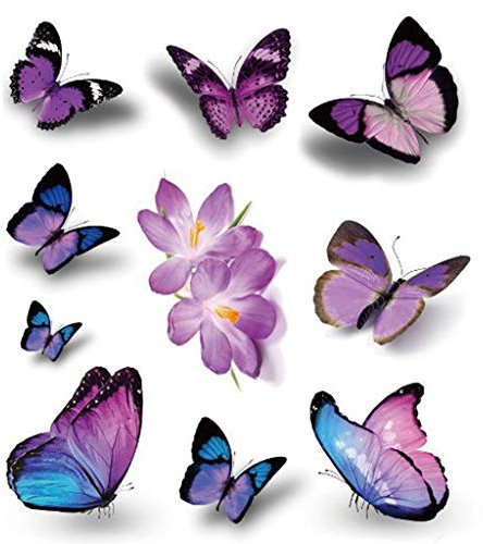 Colorées Papillon Faux Tattoos Éphémères Étanches, Imperméable À L'eau Faux Tatouage, pour Femmes Filles Corps Bras Poitrine Épaule Main Cou Poignet, Imperméable À L'eau Faux Tatouage. (D)