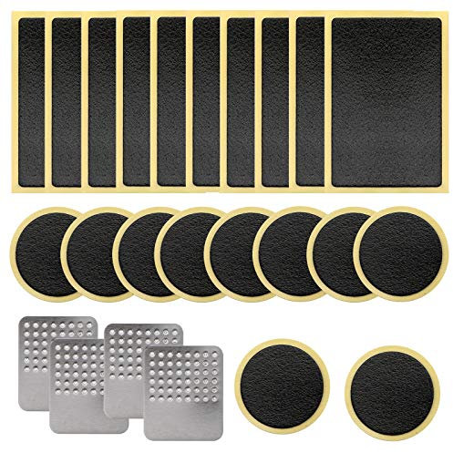 SAVITA 24 Pcs Bike Tire Patch Repair Kit, Bicycle Motorcycle Tire Glueless Self-Adhesive Patches with Metal Rasps for Road Mountain and Commuter Bikes
