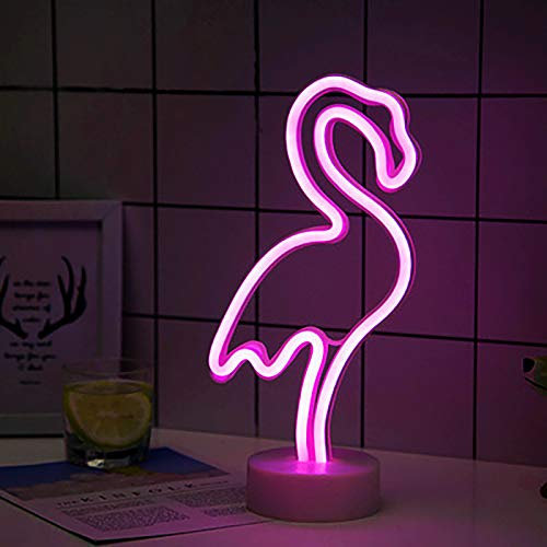 ZVO LED Rosa Flamingoförmige Neonlicht Schild, Neon Light Wandleuchte Zeichen Innen, Batterie/USB Wandkunst Leuchtreklame Decoration Schreibtisch Nachtlicht für Weihnachten Kinder Schlafzimmer Bar