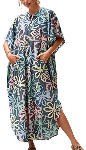 YouKD Vestido Bohemio Estilo Kaftan con Mangas de murciélago Talla Grande Ropa de casa Bata de Playa para Mujer